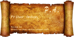 Priher Anton névjegykártya